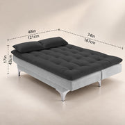 Casaliving Danny Sofa Cum Bed for Living Room Premium Fabric Sofa New 3 Seater Sofa Cum Bed Velvet Fabric with 2 Cushions and Suitable for All Indoor (Black Grey)