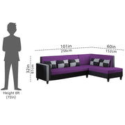 Nordy RHS 6 Seater L Shape Sofa Set for Living Room (Purple Black Colour) Premium Fabric Sofa Set