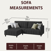 Netlie 4 Seater LHS L Shape Sofa Set for Living Room (Black Fabric) Premium Fabric Sofa Set for Living Room