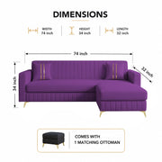 Casaliving Oliveira 4 Seater L Shape Convertible Sofa Set for Living Room, 3 Seater & Ottoman Modular Sectional Couch for Small Space (Yellow) Fabric