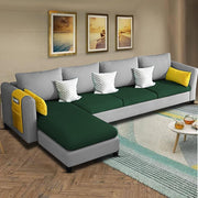 Asser LHS 6 Seater L Shape Sofa Set for Living Room (Green Grey) Premium Fabric Sofa