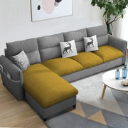 Andon 6 Seater L Shape Sofa Set for Living Room (Yellow Grey Fabric) Left Side Sofa