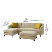 Neyami LHS 4 Seater with Ottoman L Shape Sofa Set for Living Room (Cream) Premium Fabric Sofa Set