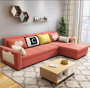 Denis 5 Seater L Shape Sofa Set for Living Room (Pink) Right Side