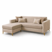 Casaliving Daxos 4 Seater L Shape Sofa Set with Movable Ottoman | Flexible Left or Right Layout | Cozy Velvet Fabric | Soft Touch Seating | Modern Designer Sofa for Living Room (Black)