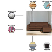 Danver RHS 4 Seater L Shape Sofa Set for Living Room (Brown Fabric) Premium Fabric Sofa
