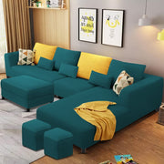 Minta LHS 8 Seater L Shape Sofa Set with Ottoman & 2 Puffy for Living Room (Green Fabric)
