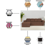 Elvi RHS 6 Seater L Shape Sofa Set for Living Room (Brown Fabric) Premium Fabric Sofa