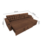 Grance LHS 4 Seater Corner Sofa Cum Bed for Living Room (Black Fabric) Premium Fabric Sofa