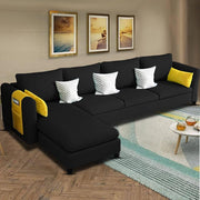 Asser LHS 6 Seater L Shape Sofa Set for Living Room (Black) Premium Fabric Sofa