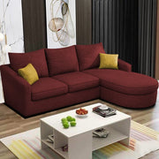 Shrank Round Lounger L Shape 4 Seater Sofa Set for Living Room (Maroon) Fabric Sofa | RHS