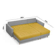 Ashton RHS 4 Seater L Shape Sofa Set with Center Table for Living Room (Yellow Grey Fabric) Premium Fabric Sofa