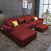 Blakey 6 Seater L Shape Sofa with Ottoman for Living Room (Maroon Sued Fabric) Left Side
