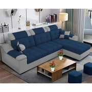 Miyami RHS 4 Seater L Shape Set for Living Room (Blue & Grey Fabric)