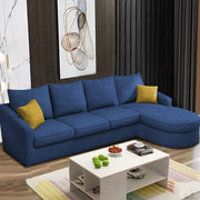 Shrank Round Lounger L Shape 6 Seater Sofa Set for Living Room (Blue) Fabric Sofa | RHS