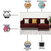 Croosen LHS 4 Seater L Shape Sofa Set for Living Room (Maroon Colour) Premium Velvet Fabric