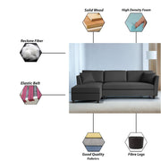 Casaliving Marvin LHS 4 Seater L Shape Sofa Set for Living Room (Black Fabric) Premium Fabric Sofa