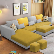 Minta LHS 8 Seater L Shape Sofa Set with Ottoman & 2 Puffy for Living Room (Green Fabric)
