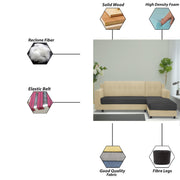 Fracher RHS 4 Seater L Shape Sofa Set for Living Room (Cream Black Fabric) Premium Fabric Sofa