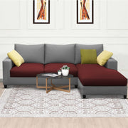 Rihan 4 Seater L Shape Sofa Set Living Room (Maroon Grey Fabric) Right Side Sofa