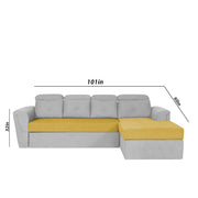 Elvi RHS 6 Seater L Shape Sofa Set for Living Room (Yellow Grey Fabric) Premium Fabric Sofa