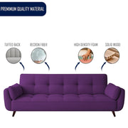 Francois 3 Seater Convertible Sofa Cum Bed for Living Room (Purple Fabric) Premium Fabric Sofa