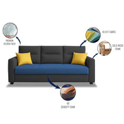 Evona 3 Seater Sofa Set for Living Room (Blue Black Colour Fabric) Premium Fabric Sofa