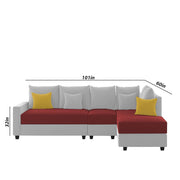Inclair RHS 6 Seater L Shape Sofa Set for Living Room (Maroon Grey Fabric) Premium Fabric Sofa