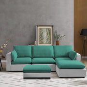 Amberlin 4 Seater Interchangeable L Shape Sofa with Ottoman for Living Room (Teal Grey)