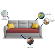 Evona 3 Seater Sofa Set for Living Room (Maroon Grey Colour Fabric) Premium Fabric Sofa