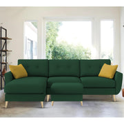 Lizel LHS 4 Seater L Shape Sofa Set with Center Table for Living Room (Green Fabric) Premium Velvet Fabric Sofa