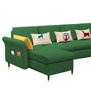 Ventos LHS 6 Seater L Shape Sofa Set for Living Room (Green) Premium Velvet Fabric