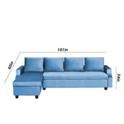 Asper LHS 6 Seater L Shape Sofa Set for Living Room (Turquise Fabric) Premium Fabric Sofa