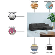 Cortina RHS 4 Seater L Shape Sofa Set for Living Room (Black Colour Fabric) Premium Fabric Sofa
