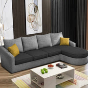Shrank Round Lounger L Shape 6 Seater Sofa Set for Living Room (Black Grey) Fabric Sofa | RHS