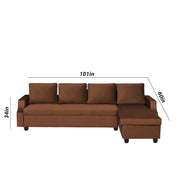 Asper RHS 6 Seater L Shape Sofa Set for Living Room (Brown Fabric) Premium Fabric Sofa