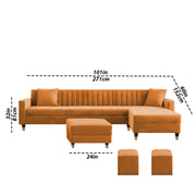 Casaliving Garcia 8 Seater RHS L Shape Sofa Set with Ottoman & 2 Puffy for Living Room (Grey Colour Fabric) Premium Fabric Sofa