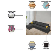 Casaliving Porto LHS 6 Seater L Shape Sofa Set for Living Room (Black Fabric) Premium Velvet Fabric