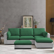 Amberlin 4 Seater Interchangeable L Shape Sofa with Ottoman for Living Room (Green Grey)