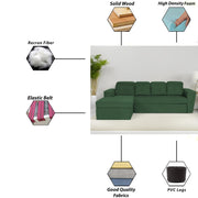 Elvi LHS 6 Seater L Shape Sofa Set for Living Room (Green Fabric) Premium Fabric Sofa