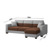 Aden RHS 4 Seater L Shape Sofa Set with 2 Puffy for Living Room (Brown Grey Colour Fabric) Premium Fabric Sofa Set for Living Room