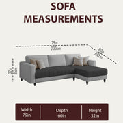Oslo 4 Seater RHS L Shape Sofa Set for Living Room (Black Grey Fabric) Premium Fabric Sofa Set for Living Room