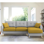 Lizel RHS 4 Seater L Shape Sofa Set for Living Room (Yellow Grey Fabric) Premium Velvet Fabric Sofa