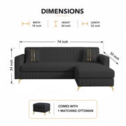 Casaliving Oliveira 4 Seater L Shape Convertible Sofa Set for Living Room, 3 Seater & Ottoman Modular Sectional Couch for Small Space (Yellow) Fabric