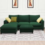Rihan 4 Seater L Shape Sofa Set with Ottoman for Living Room (Green Fabric) Left Side Sofa