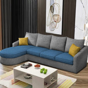 Shrank Round Lounger L Shape 6 Seater Sofa Set for Living Room (Turquise Grey) Fabric Sofa | LHS