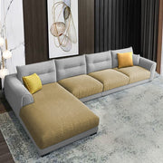 Hazer 6 Seater Sofa Set for Living Room (Cream Grey Fabric) Left Side Sofa
