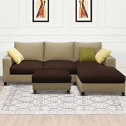 Rihan 4 Seater L Shape Sofa Set with Ottoman for Living Room (Cream Brown Fabric) Right Side Sofa