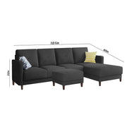 Swaloni RHS 6 Seater L Shape Sofa Set with Center Table for Living Room (Black) Premium Fabric Sofa