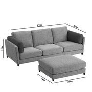 Nairo 4 Seater Interchangeable L Shape Sofa with Ottoman for Living Room (Grey Fabric)